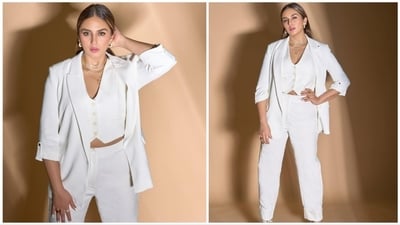 Huma Qureshi earlier nailed the subtle yet sophisticated look in an all-white three-pice pantsuit as she promoted Tarla. (Instagram/@humaqureshi) Huma Qureshi earlier nailed the subtle yet sophisticated look in an all-white three-pice pantsuit as she promoted Tarla. (Instagram/@humaqureshi)