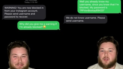 Snapshot of man trolling Instagram scammer. (Instagram/@Daniel Fratello) Snapshot of man trolling Instagram scammer. (Instagram/@Daniel Fratello)
