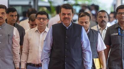 Mumbai, India - July 18, 2023: Deputy Chief Minister of Maharashtra Devendra Fadnavis step in on the Second day of the monsoon session at Vidhan Bhavan in Mumbai, India, on Tuesday, July 18, 2023. (Photo by Satish Bate/ Hindustan Times) (Hindustan Times)