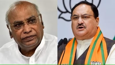 Congress president Mallikarjun Kharge and BJP president JP Nadda. Congress president Mallikarjun Kharge and BJP president JP Nadda.