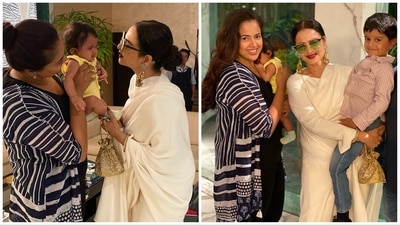 Sameera Reddy has shared throwback pictures of her kids with Rekha. Sameera Reddy has shared throwback pictures of her kids with Rekha.