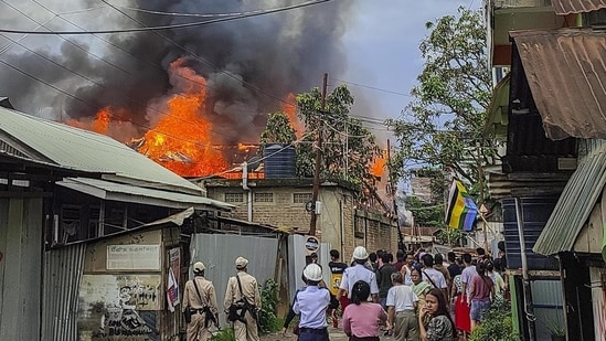 Imphal: Unidentified miscreants torch two houses in retaliation against he killing of nine civilians by Kuki militants, in Manipur, Thursday, Jun 15, 2023. (PTI)