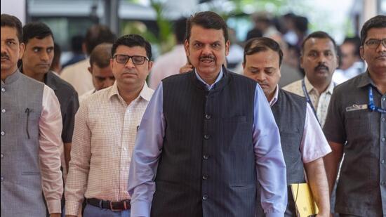 Mumbai, India - July 18, 2023: Deputy Chief Minister of Maharashtra Devendra Fadnavis step in on the Second day of the monsoon session at Vidhan Bhavan in Mumbai, India, on Tuesday, July 18, 2023. (Photo by Satish Bate/ Hindustan Times) (Hindustan Times)