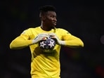 Inter Milan's Cameroonian goalkeeper #24 Andre Onana holds onto the ball during the UEFA Champions League final