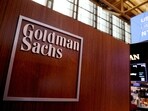 The logo for Goldman Sachs is seen on the trading floor at the New York Stock Exchange (NYSE) in New York City.