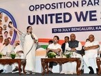 CM of Punjab Bhagwant Mann, CM of Karnataka Siddaramaiah, CM of West Bengal Mamata Banerjee, Congress leader Rahul Gandhi and Mallikarjun Khagre, NCP leader Sharad Pawar during two day opposition parties meeting at Bengaluru on Tuesday. CM of Punjab Bhagwant Mann, CM of Karnataka Siddaramaiah, CM of West Bengal Mamata Banerjee, Congress leader Rahul Gandhi and Mallikarjun Khagre, NCP leader Sharad Pawar during two day opposition parties meeting at Bengaluru on Tuesday.