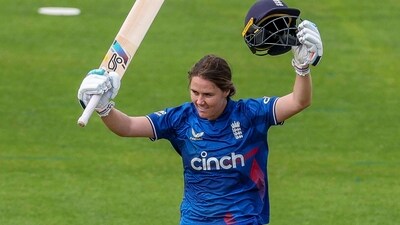 England's Nat Sciver-Brunt celebrates making her century during the 3rd ODI of the Women's Ashes Series (AP) England's Nat Sciver-Brunt celebrates making her century during the 3rd ODI of the Women's Ashes Series (AP)