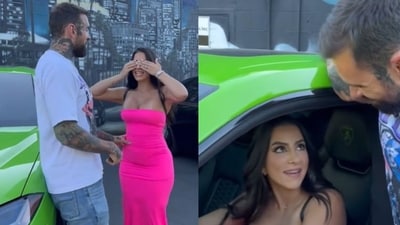 Adam Grandmaison surprised Lena with the luxury car, and shared her reaction on TikTok (adam22/TikTok) Adam Grandmaison surprised Lena with the luxury car, and shared her reaction on TikTok (adam22/TikTok)