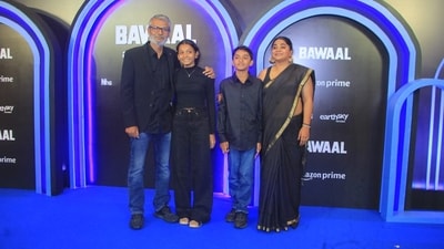 Nitesh Tiwari has directed Bawaal and his filmmaker wife Ashwiny Iyer Tiwari has penned the story of the film. The couple attended the Bawaal screening with daughter Aaradhya Tiwari and son Amaarisa Tiwari. Nitesh Tiwari has directed Bawaal and his filmmaker wife Ashwiny Iyer Tiwari has penned the story of the film. The couple attended the Bawaal screening with daughter Aaradhya Tiwari and son Amaarisa Tiwari.