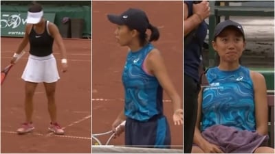 Amarissa Kiara Toth removes the mark made by the ball, leaving Zheng Shuai shocked (Twitter) Amarissa Kiara Toth removes the mark made by the ball, leaving Zheng Shuai shocked (Twitter)