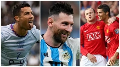 Ex-Man United stars Rooney and Ronaldo played together against Messi’s Barcelona in two Champions League finals (AP-Getty Images ) Ex-Man United stars Rooney and Ronaldo played together against Messi’s Barcelona in two Champions League finals (AP-Getty Images )
