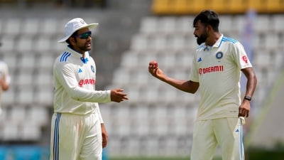 India's captain Rohit Sharma with Mohammed Siraj during first Test against West Indies (AP) India's captain Rohit Sharma with Mohammed Siraj during first Test against West Indies (AP)
