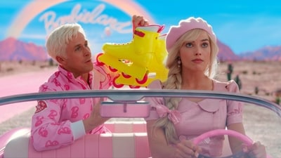 This mage released by Warner Bros. Pictures showsRyan Gosling, left, and Margot Robbie in a scene from "Barbie." (Warner Bros. Pictures via AP) (AP) This mage released by Warner Bros. Pictures showsRyan Gosling, left, and Margot Robbie in a scene from "Barbie." (Warner Bros. Pictures via AP) (AP)