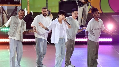 South Korean singer Jung Kook, center, from the K-pop band BTS performs solo on ABC's "Good Morning America" at Rumsey Playfield/SummerStage on Friday, July 14, 2023, in New York. (Photo by Evan Agostini/Invision/AP) (Evan Agostini/Invision/AP) South Korean singer Jung Kook, center, from the K-pop band BTS performs solo on ABC's "Good Morning America" at Rumsey Playfield/SummerStage on Friday, July 14, 2023, in New York. (Photo by Evan Agostini/Invision/AP) (Evan Agostini/Invision/AP)