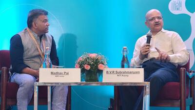 Madhav Pai, CEO of World Resources Institute (WRI) India moderated the session with Niti Aayog CEO BVR Subrahmanyam (Twitter/WRIIndia) Madhav Pai, CEO of World Resources Institute (WRI) India moderated the session with Niti Aayog CEO BVR Subrahmanyam (Twitter/WRIIndia)