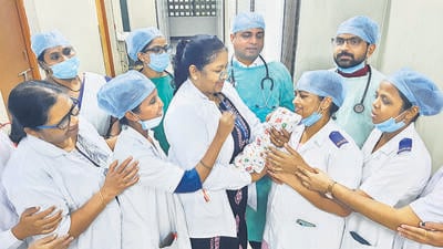 Mumbai, India - July, 19, 2023: A month ago, a small New born baby was thrown in the trash In Rajawadi Hospital, the nurses and doctors have taken special care of the baby and have improved the health of the baby , in Mumbai , in Mumbai, India, on,Wednesday, July, 19, 2023. ( Praful Gangurde / HT Photo ) Mumbai, India - July, 19, 2023: A month ago, a small New born baby was thrown in the trash In Rajawadi Hospital, the nurses and doctors have taken special care of the baby and have improved the health of the baby , in Mumbai , in Mumbai, India, on,Wednesday, July, 19, 2023. ( Praful Gangurde / HT Photo )