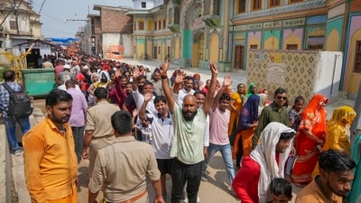 Ayodhya: Devotees visit at the Shri Ram Janmbhoomi Teerth, in Ayodhya, (PTI) Ayodhya: Devotees visit at the Shri Ram Janmbhoomi Teerth, in Ayodhya, (PTI)