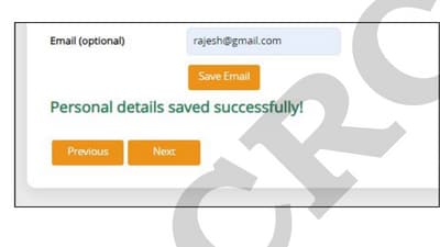 Step 10: Optionally, you can enter your email address and click "Save Email." Then, press the "Next" button. (CRCS) Step 10: Optionally, you can enter your email address and click "Save Email." Then, press the "Next" button. (CRCS)