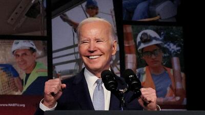 US President Joe Biden, who just announced his re-election campaign for president, delivers remarks at North America's Building Trades Unions Legislative Conference at the Washington Hilton, Washington D.C, U.S., April 25, 2023. (REUTERS)