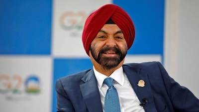 World Bank president Ajay Banga at the G20 finance ministers' and central bank governors' meeting in Gujarat on Tuesday. (Reuters photo) (HT_PRINT) World Bank president Ajay Banga at the G20 finance ministers' and central bank governors' meeting in Gujarat on Tuesday. (Reuters photo) (HT_PRINT)