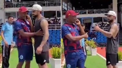 What a moment between Brian Lara and Virat Kohli ahead of the Trinidad Test. (Screengrab) What a moment between Brian Lara and Virat Kohli ahead of the Trinidad Test. (Screengrab)