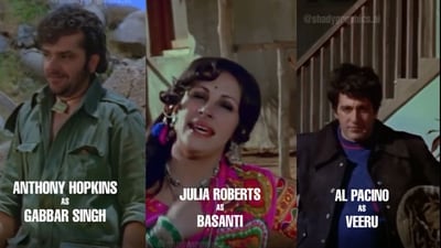 The image is taken from the Reddit video that shows Sholay with a Hollywood cast. (Reddit/@ShadyKaran) The image is taken from the Reddit video that shows Sholay with a Hollywood cast. (Reddit/@ShadyKaran)