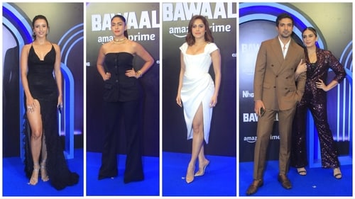 Triptii Dimri, Mrunal Thakur, Nushrratt Bharuccha, Sakib Saleem and Huma Qureshi at Bawaal screening. Triptii Dimri, Mrunal Thakur, Nushrratt Bharuccha, Sakib Saleem and Huma Qureshi at Bawaal screening.