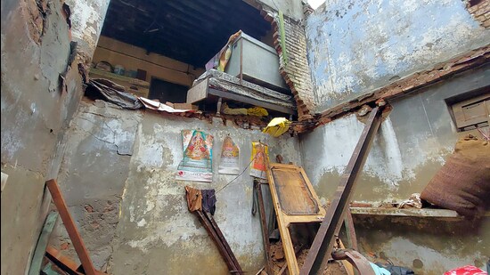 Wrecked remains of the house after its roof collapsed, claiming the lives of two and leaving three critically injured, at Ragho Majra in Patiala on Wednesday. (ANI)