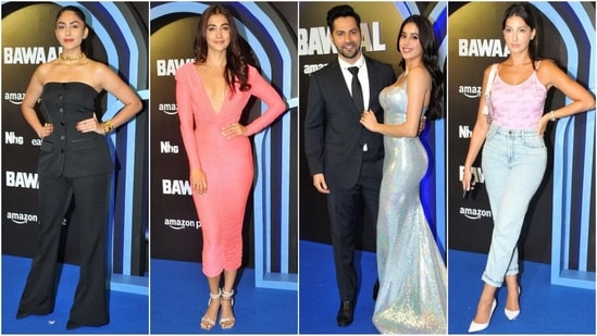 Janhvi Kapoor, Varun Dhawan, Nora Fatehi, Pooja Hegde and other starts attended the Bawaal screening on Tuesday. (Varinder Chawla)