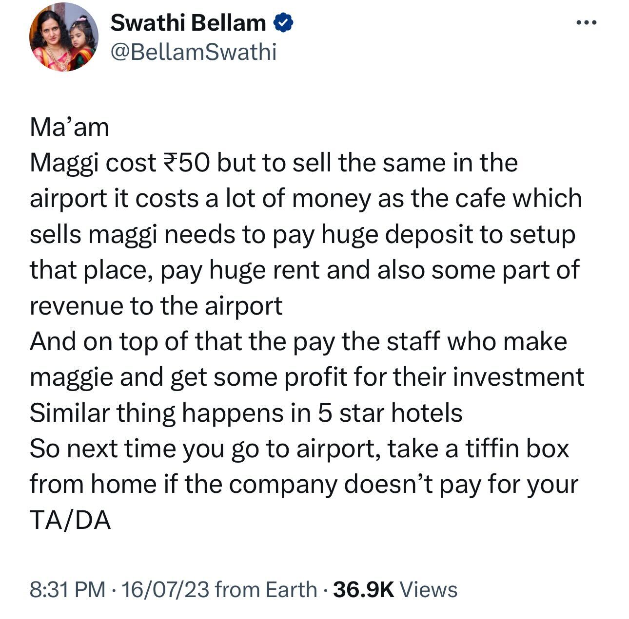 Other users schooled Sud about the reason behind the high cost of food at airports. (Photo: Twitter) Other users schooled Sud about the reason behind the high cost of food at airports. (Photo: Twitter)