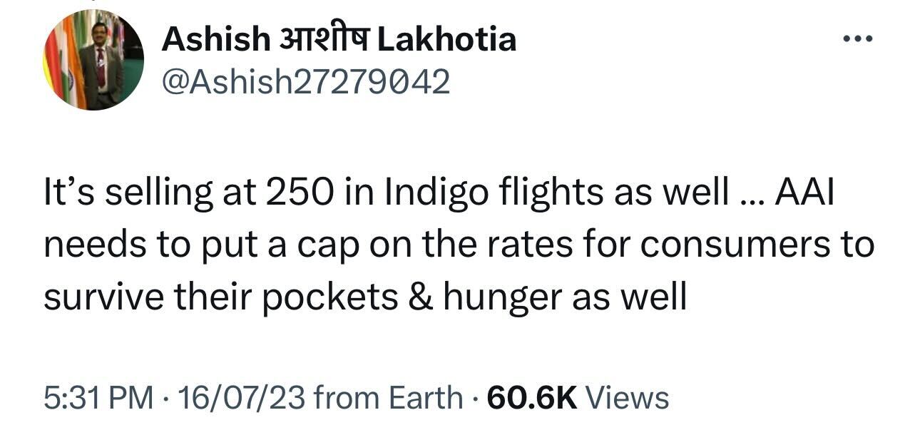 A few Twitter users opine that Airports Authority of India should step in since the price of food offered by the airlines is also extremely high. (Photo: Twitter) A few Twitter users opine that Airports Authority of India should step in since the price of food offered by the airlines is also extremely high. (Photo: Twitter)