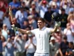 England's Zak Crawley celebrates after reaching his century.