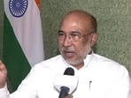 Manipur Chief Minister N. Biren Singh speaks to the media.