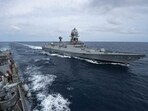 INS guided missile stealth destroyer INS Kolkata with a US Navy destroyer in 2020 Malabar naval exercises (file photo)

