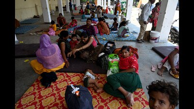 As per official data, 4210 displaced people sought shelter at 14 relief camps across the district since July 13, when the river’s waters surged beyond its banks. (Sunil Ghosh/HT Photo) As per official data, 4210 displaced people sought shelter at 14 relief camps across the district since July 13, when the river’s waters surged beyond its banks. (Sunil Ghosh/HT Photo)
