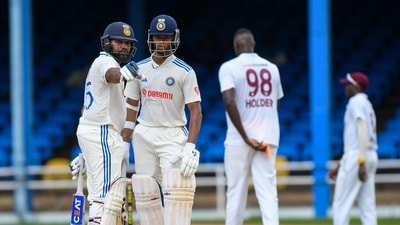 The first session went completely India's way with Rohit Sharma and Yashasvi Jaiswal almost effortlessly puttin up a century opening stand. Both batters scored half centuries. (AFP) The first session went completely India's way with Rohit Sharma and Yashasvi Jaiswal almost effortlessly puttin up a century opening stand. Both batters scored half centuries. (AFP)