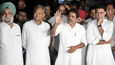 Congress general secretary KC Vennugopal along with Rajasthan Chief Minister Ashok Gehlot and party leader Sachin Pilot speaks to the media outside party president Mallikarjun Kharge's residence, in New Delhi in May (ANI) Congress general secretary KC Vennugopal along with Rajasthan Chief Minister Ashok Gehlot and party leader Sachin Pilot speaks to the media outside party president Mallikarjun Kharge's residence, in New Delhi in May (ANI)