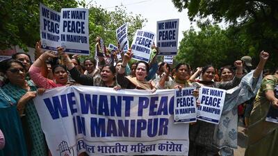 Congress workers protest against the Manipur violence, at Jantar Mantar in New Delhi, India, on Thursday. (HT/Sanchit Khanna) Congress workers protest against the Manipur violence, at Jantar Mantar in New Delhi, India, on Thursday. (HT/Sanchit Khanna)