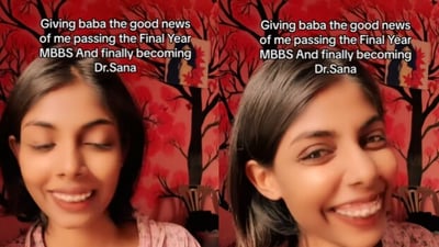 Snapshot of daughter telling her father that she has become a doctor. (Instagram/@Dr Hare) Snapshot of daughter telling her father that she has become a doctor. (Instagram/@Dr Hare)