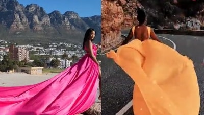 Social media platforms are overwhelmed with pictures of women in colourful, flowing dresses in scenic backgrounds (@FlyingDressCPT/Twitter, @flyingdresscapetown/TikTok) Social media platforms are overwhelmed with pictures of women in colourful, flowing dresses in scenic backgrounds (@FlyingDressCPT/Twitter, @flyingdresscapetown/TikTok)