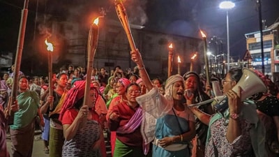 Women's demonstration for peace in Manipur on Tuesday, a day before fresh flare-up over Kuki women paraded naked video. (AFP)