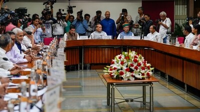 Defence Minister Rajnath Singh, Parliamentary Affairs Minister Pralhad Joshi, Law Minister Arjun Ram Meghwal and other leaders at an all-party meeting on the eve of the start of Monsoon Session of Parliament, in New Delhi, Wednesday, (PTI) Defence Minister Rajnath Singh, Parliamentary Affairs Minister Pralhad Joshi, Law Minister Arjun Ram Meghwal and other leaders at an all-party meeting on the eve of the start of Monsoon Session of Parliament, in New Delhi, Wednesday, (PTI)
