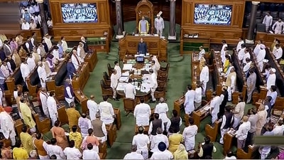 Lok Sabha Speaker Om Birla and other parliamentarians in the House on the first day of the Monsoon Session of Parliament, in New Delhi (PTI) Lok Sabha Speaker Om Birla and other parliamentarians in the House on the first day of the Monsoon Session of Parliament, in New Delhi (PTI)
