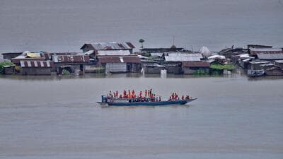 Partially submerged houses in a flood-affected village in Morigaon district of Assam earlier this week. (Reuters Photo)