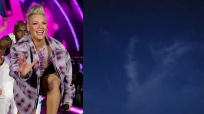 A heartwarming video shows the moment a heart forms in the clouds while she dedicates a song to her late father (pink/Instagram, pink_fanclub/Instagram via @pana_009) A heartwarming video shows the moment a heart forms in the clouds while she dedicates a song to her late father (pink/Instagram, pink_fanclub/Instagram via @pana_009)