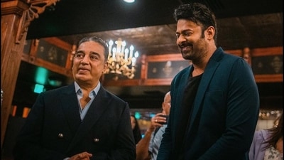 Kamal Haasan, who will be seen as the antagonist in the Nag Ashwin directorial, Project K, was spotted chilling with Prabhas at Wednesday's event. The actors were dressed to impress in blue and black outfits as they met fans on the sidelines of San Diego Comic-Con. Kamal Haasan, who will be seen as the antagonist in the Nag Ashwin directorial, Project K, was spotted chilling with Prabhas at Wednesday's event. The actors were dressed to impress in blue and black outfits as they met fans on the sidelines of San Diego Comic-Con.