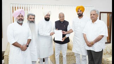 The delegation demanded immediate revocation of the decision to allocate 10 acres of land to Haryana in Chandigarh for a separate Vidhan Sabha. (HT Photo) The delegation demanded immediate revocation of the decision to allocate 10 acres of land to Haryana in Chandigarh for a separate Vidhan Sabha. (HT Photo)