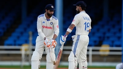 Kohli and Jadeja, however, closed the doors on the West Indies and ensured that India don't lose any wickets in the last session. Their partnership stood on 106 off 201 at the end of the day (AP) Kohli and Jadeja, however, closed the doors on the West Indies and ensured that India don't lose any wickets in the last session. Their partnership stood on 106 off 201 at the end of the day (AP)
