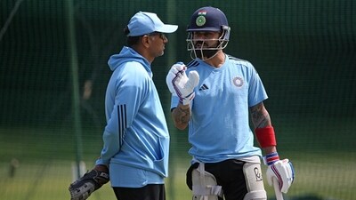 Rahul Dravid (L) spoke about Virat Kohli in detail as India star gears up for his 500th international match (Getty)