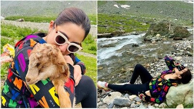 Sara Ali Khan explores the beauty of the mountains in Kashmir as she dons a multi-coloured top and black tights. (Instagram/@saraalikhan95) Sara Ali Khan explores the beauty of the mountains in Kashmir as she dons a multi-coloured top and black tights. (Instagram/@saraalikhan95)